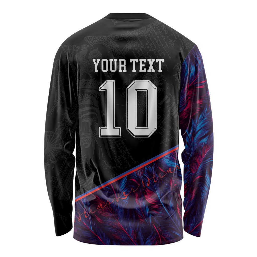 Custom France National Football Long Sleeve Shirt Les Bleus Feather Pattern Abstract Fleur-De-Lis Art