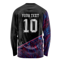 Custom France National Football Long Sleeve Shirt Les Bleus Feather Pattern Abstract Fleur-De-Lis Art