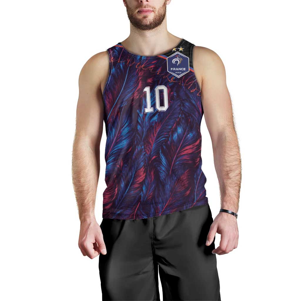 Custom France National Football Men Tank Top Les Bleus Feather Pattern Abstract Fleur-De-Lis Art
