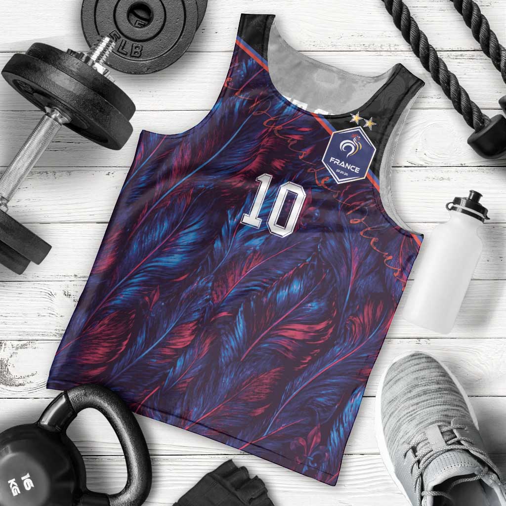 Custom France National Football Men Tank Top Les Bleus Feather Pattern Abstract Fleur-De-Lis Art