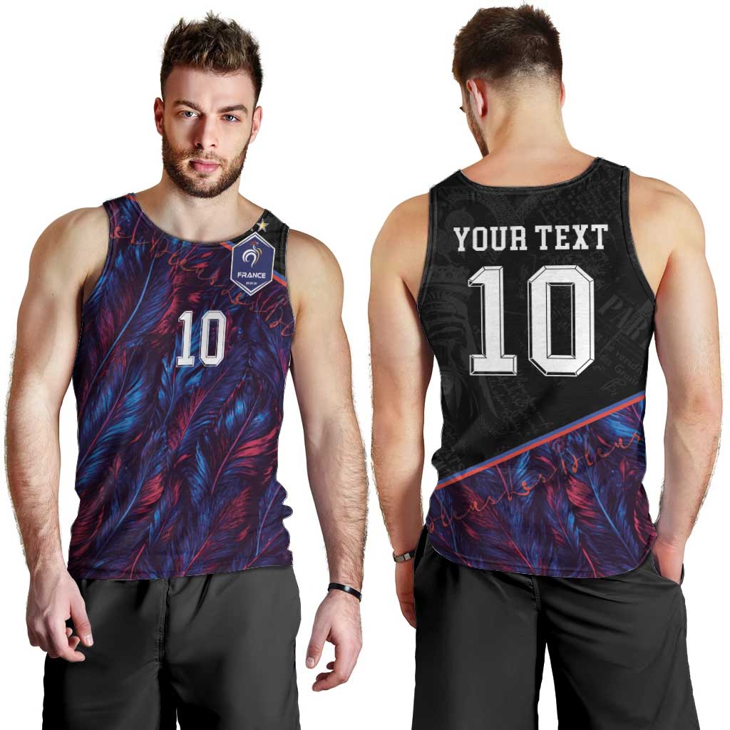 Custom France National Football Men Tank Top Les Bleus Feather Pattern Abstract Fleur-De-Lis Art