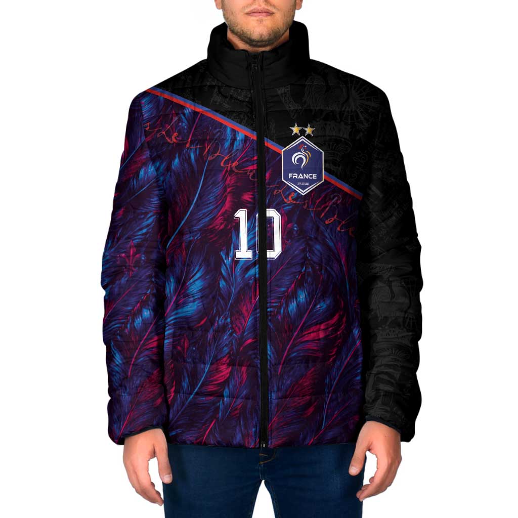 Custom France National Football Padded Jacket Les Bleus Feather Pattern Abstract Fleur-De-Lis Art
