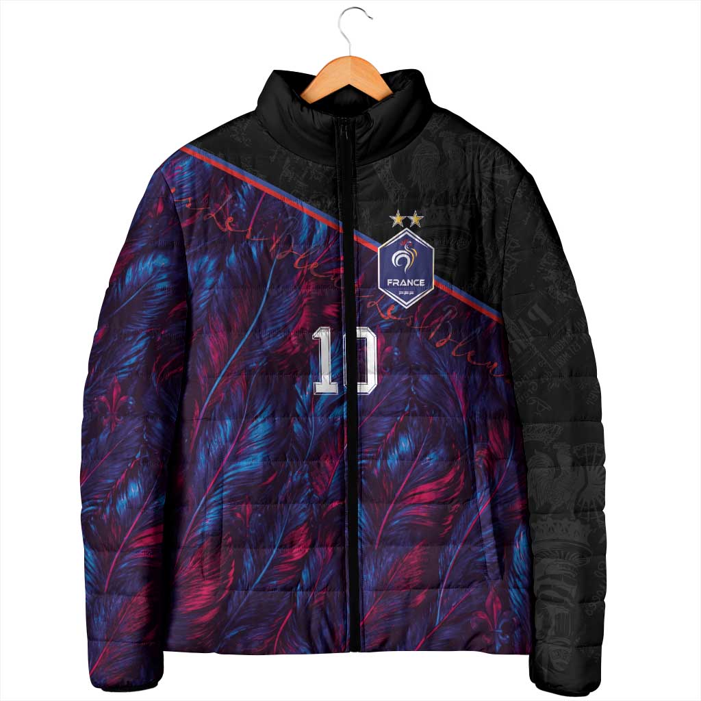 Custom France National Football Padded Jacket Les Bleus Feather Pattern Abstract Fleur-De-Lis Art