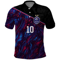 Custom France National Football Polo Shirt Les Bleus Feather Pattern Abstract Fleur-De-Lis Art