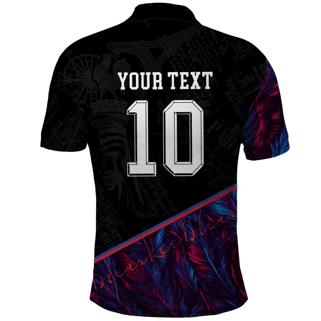 Custom France National Football Polo Shirt Les Bleus Feather Pattern Abstract Fleur-De-Lis Art