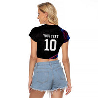 Custom France National Football Raglan Cropped T Shirt Les Bleus Feather Pattern Abstract Fleur-De-Lis Art