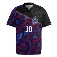 Custom France National Football Rugby Jersey Les Bleus Feather Pattern Abstract Fleur-De-Lis Art