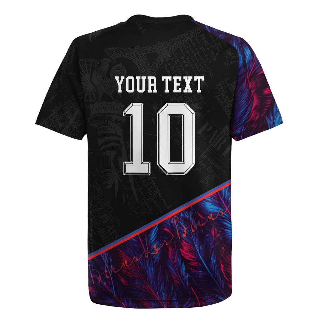 Custom France National Football Rugby Jersey Les Bleus Feather Pattern Abstract Fleur-De-Lis Art