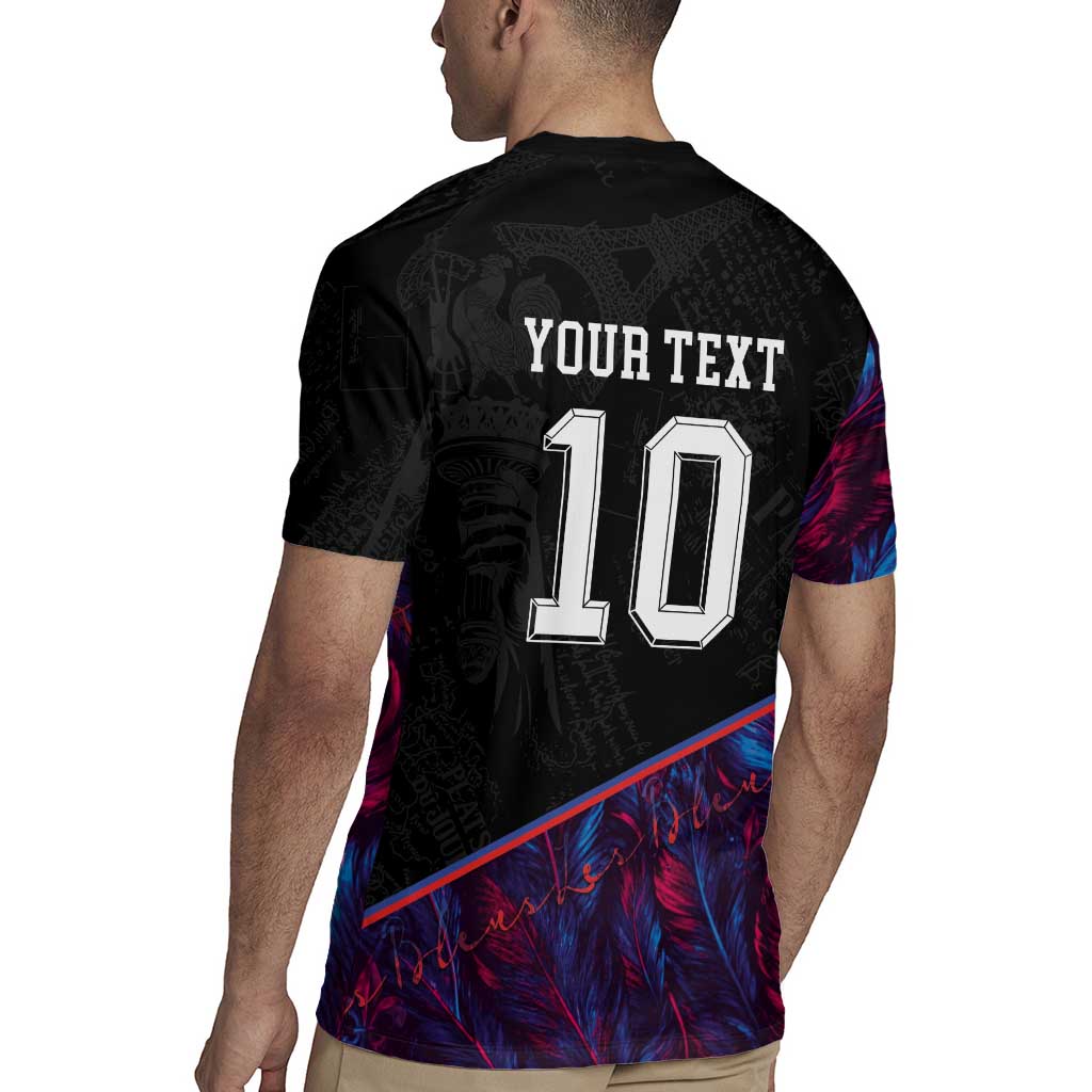 Custom France National Football Rugby Jersey Les Bleus Feather Pattern Abstract Fleur-De-Lis Art