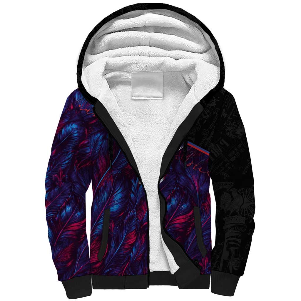 Custom France National Football Sherpa Hoodie Les Bleus Feather Pattern Abstract Fleur-De-Lis Art