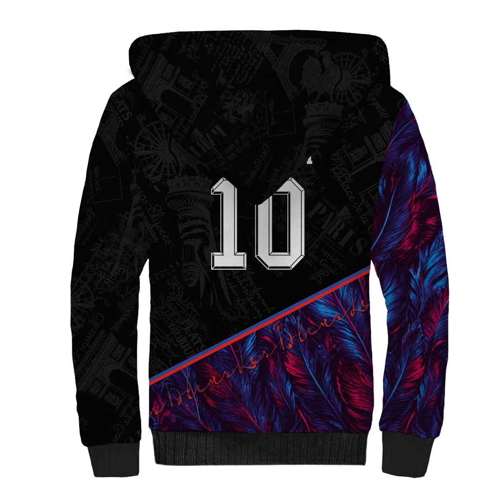 Custom France National Football Sherpa Hoodie Les Bleus Feather Pattern Abstract Fleur-De-Lis Art