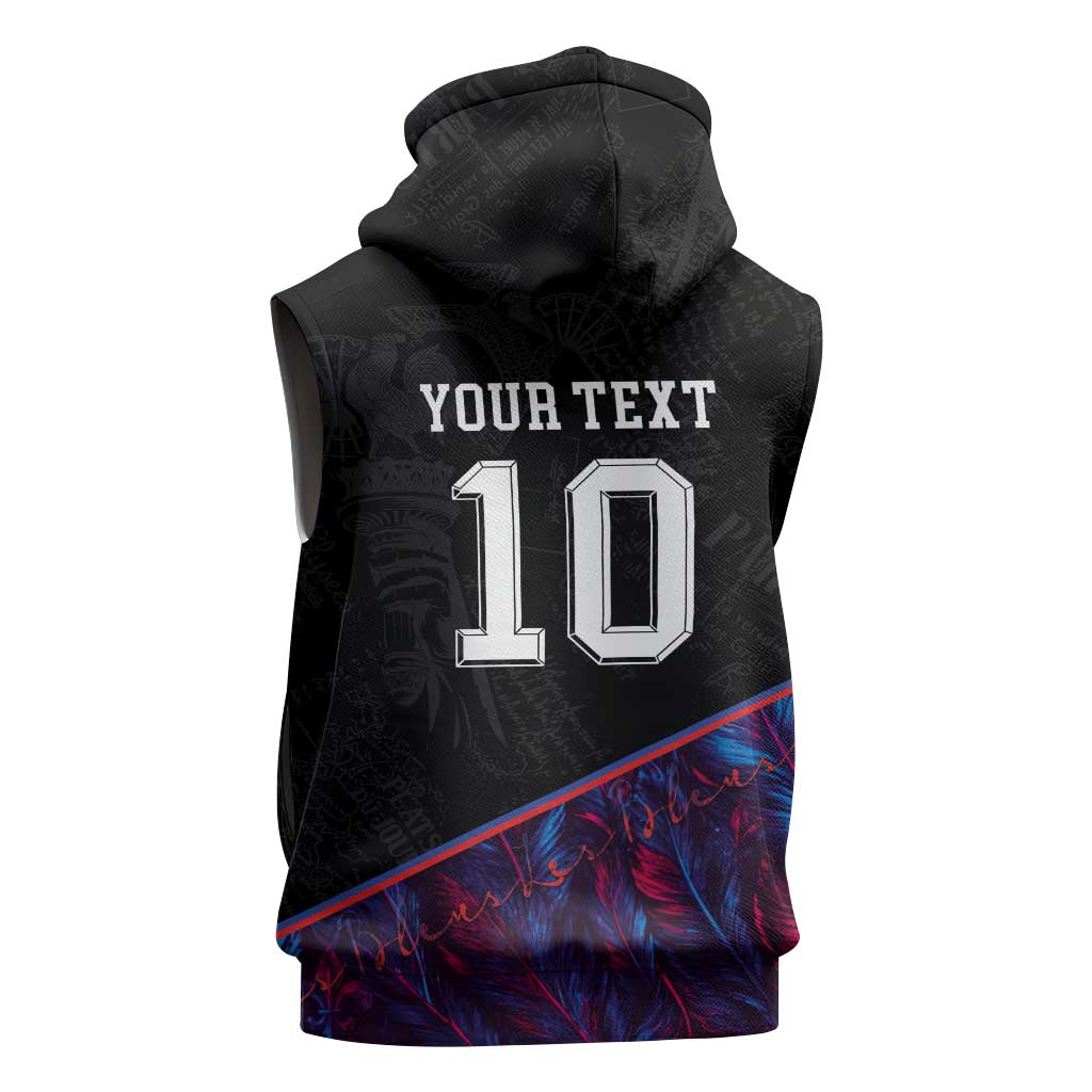Custom France National Football Sleeveless Hoodie Les Bleus Feather Pattern Abstract Fleur-De-Lis Art