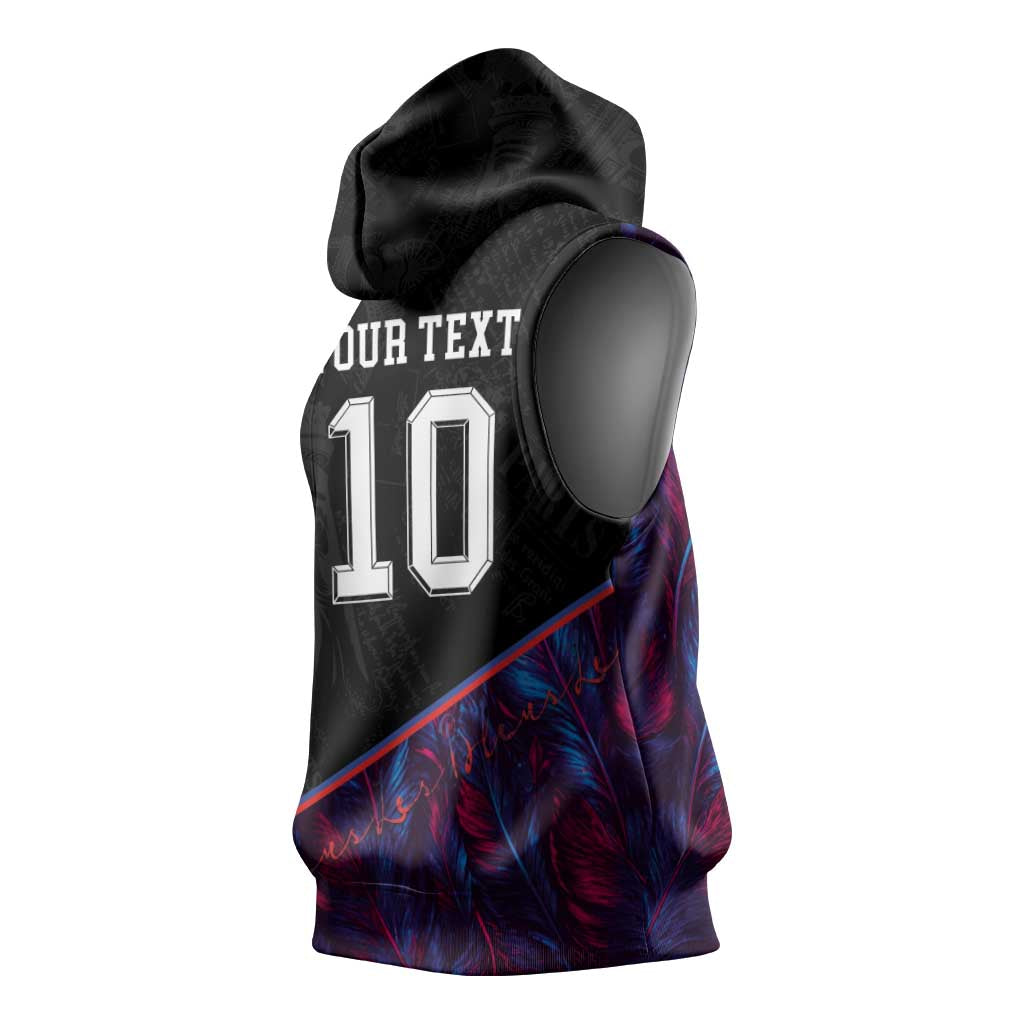 Custom France National Football Sleeveless Hoodie Les Bleus Feather Pattern Abstract Fleur-De-Lis Art