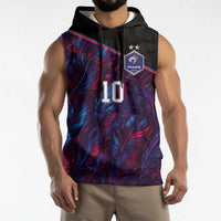 Custom France National Football Sleeveless Hoodie Les Bleus Feather Pattern Abstract Fleur-De-Lis Art