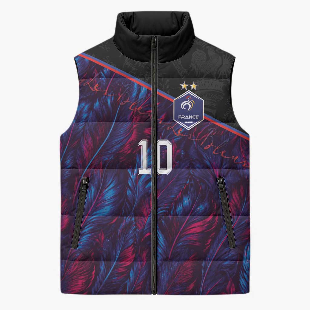 Custom France National Football Sleeveless Puffer Jacket Les Bleus Feather Pattern Abstract Fleur-De-Lis Art