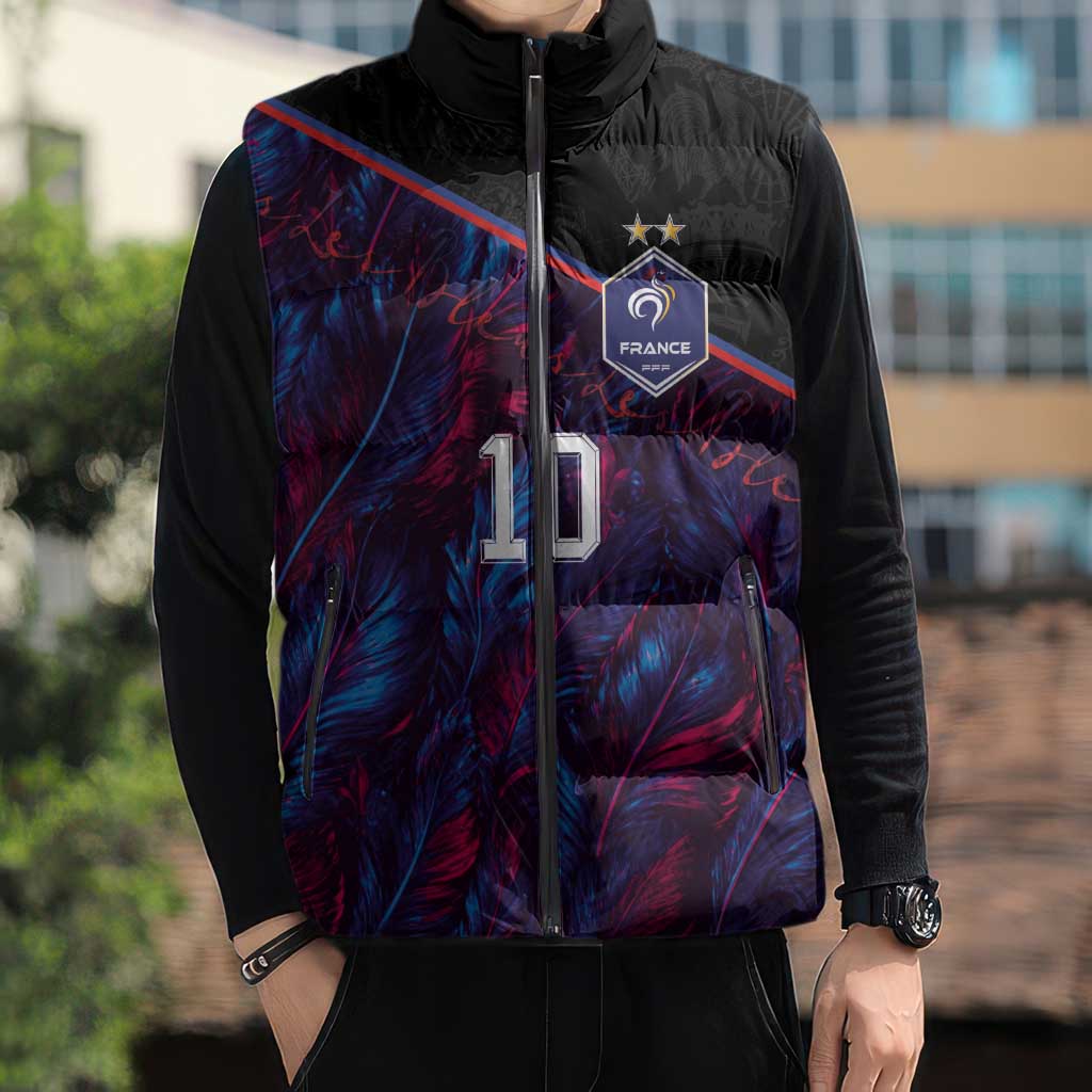 Custom France National Football Sleeveless Puffer Jacket Les Bleus Feather Pattern Abstract Fleur-De-Lis Art