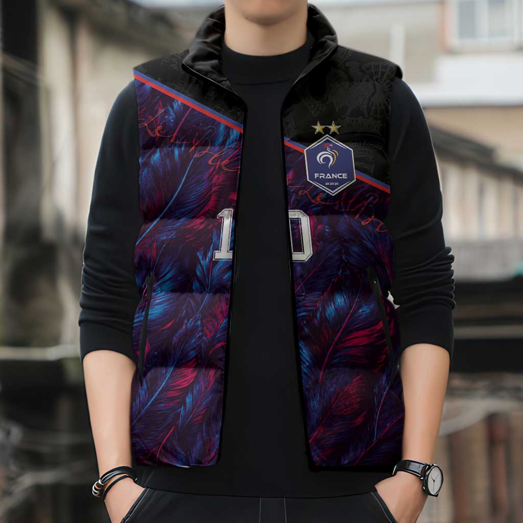 Custom France National Football Sleeveless Puffer Jacket Les Bleus Feather Pattern Abstract Fleur-De-Lis Art