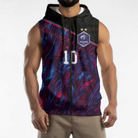 Custom France National Football Sleeveless Zip Hoodie Les Bleus Feather Pattern Abstract Fleur-De-Lis Art