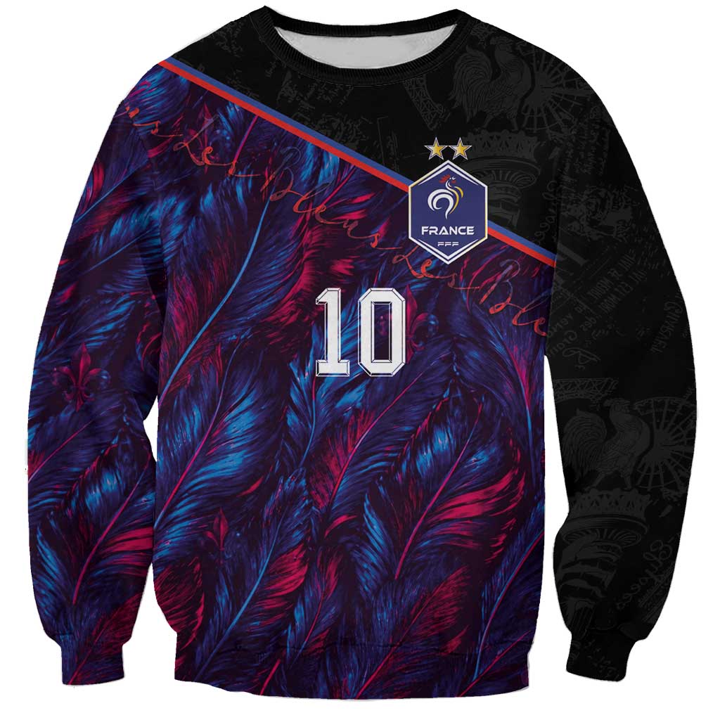 Custom France National Football Sweatshirt Les Bleus Feather Pattern Abstract Fleur-De-Lis Art