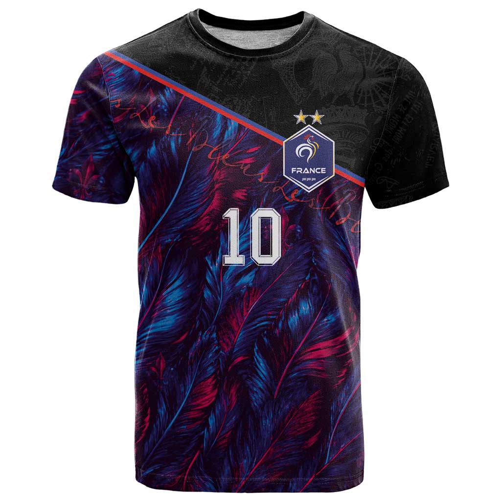 Custom France National Football T Shirt Les Bleus Feather Pattern Abstract Fleur-De-Lis Art