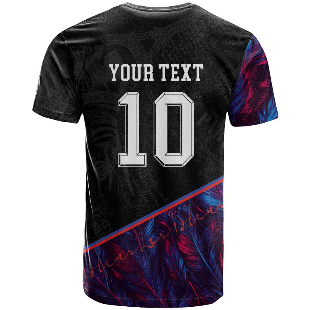 Custom France National Football T Shirt Les Bleus Feather Pattern Abstract Fleur-De-Lis Art