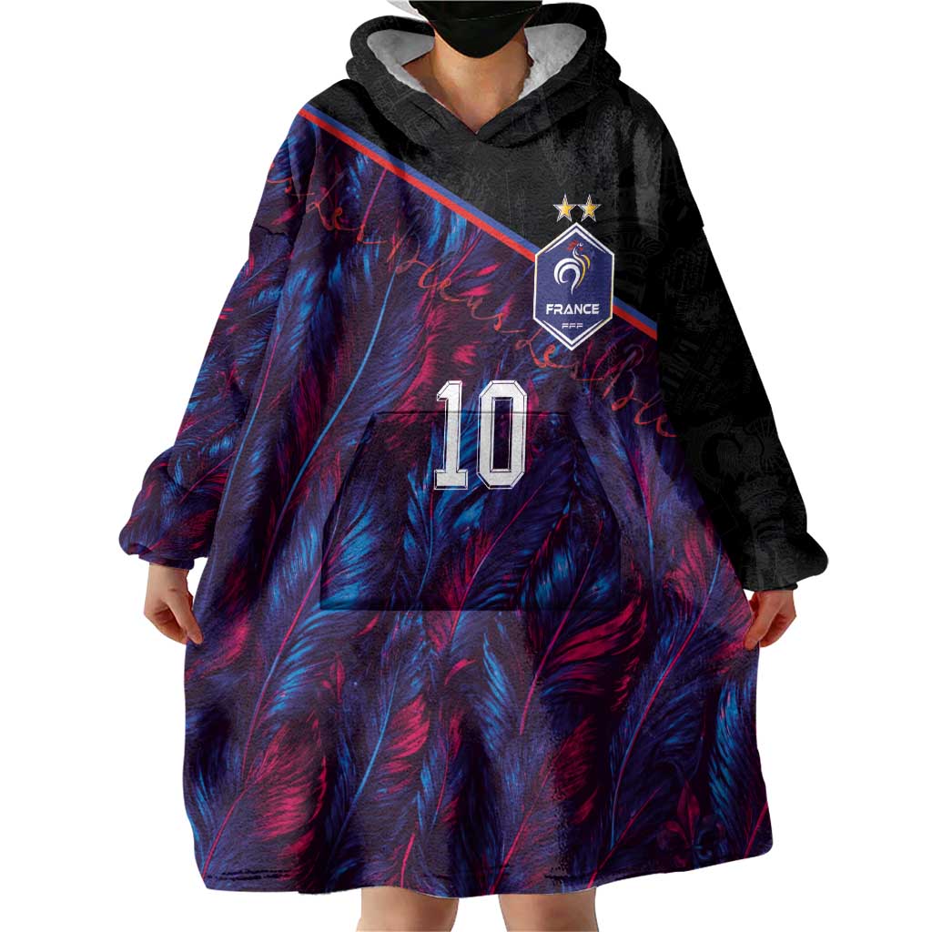 Custom France National Football Wearable Blanket Hoodie Les Bleus Feather Pattern Abstract Fleur-De-Lis Art