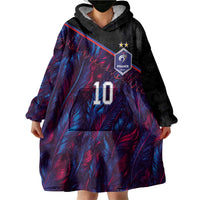 Custom France National Football Wearable Blanket Hoodie Les Bleus Feather Pattern Abstract Fleur-De-Lis Art