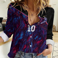 Custom France National Football Women Casual Shirt Les Bleus Feather Pattern Abstract Fleur-De-Lis Art