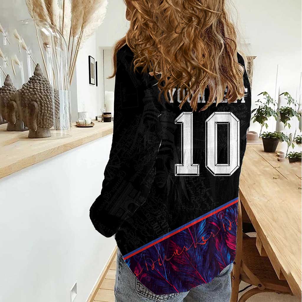 Custom France National Football Women Casual Shirt Les Bleus Feather Pattern Abstract Fleur-De-Lis Art