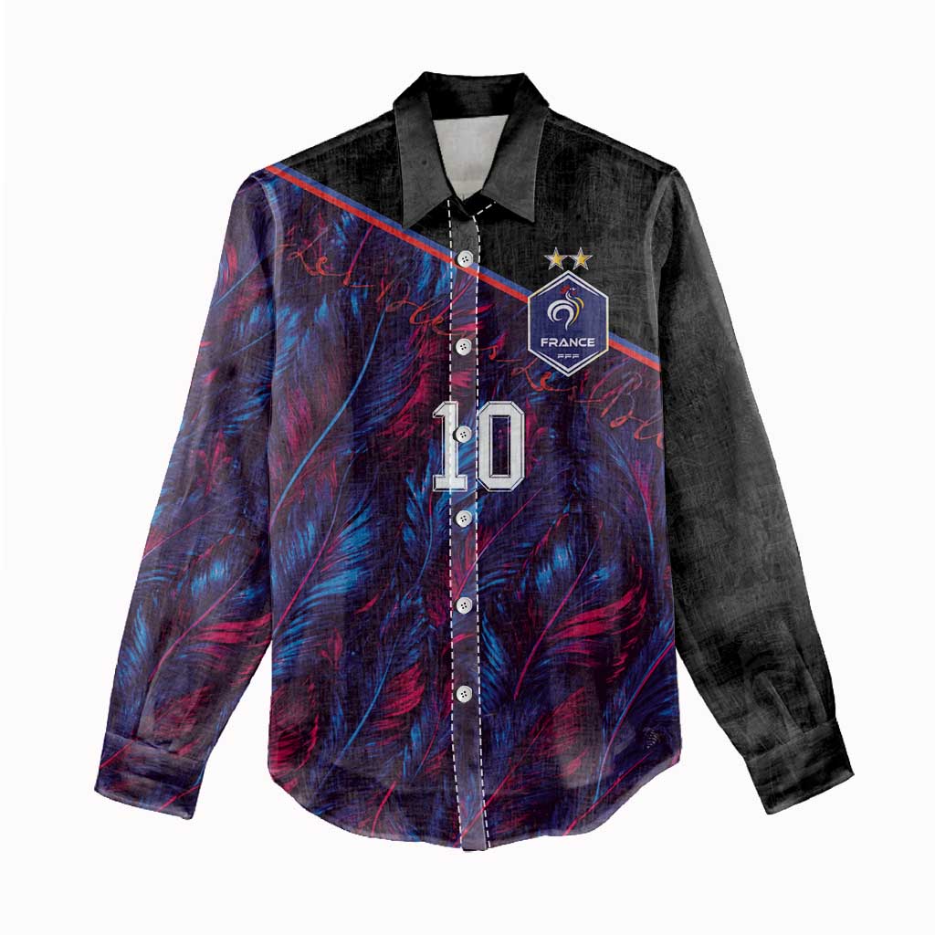Custom France National Football Women Casual Shirt Les Bleus Feather Pattern Abstract Fleur-De-Lis Art