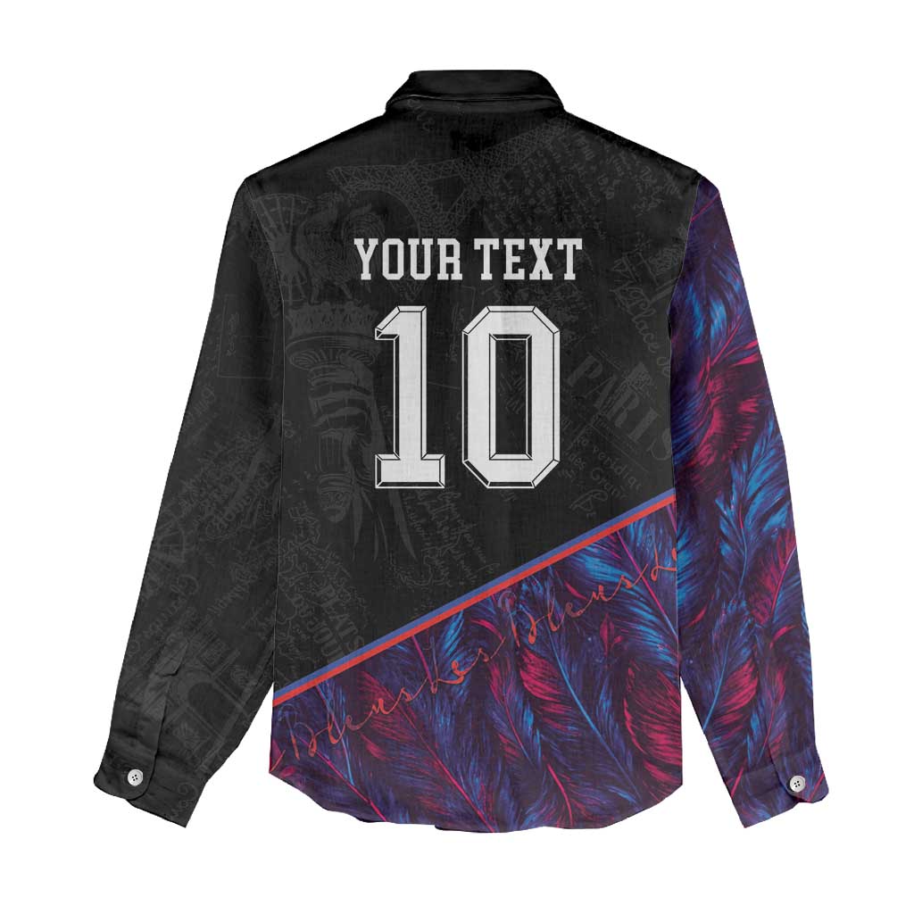 Custom France National Football Women Casual Shirt Les Bleus Feather Pattern Abstract Fleur-De-Lis Art