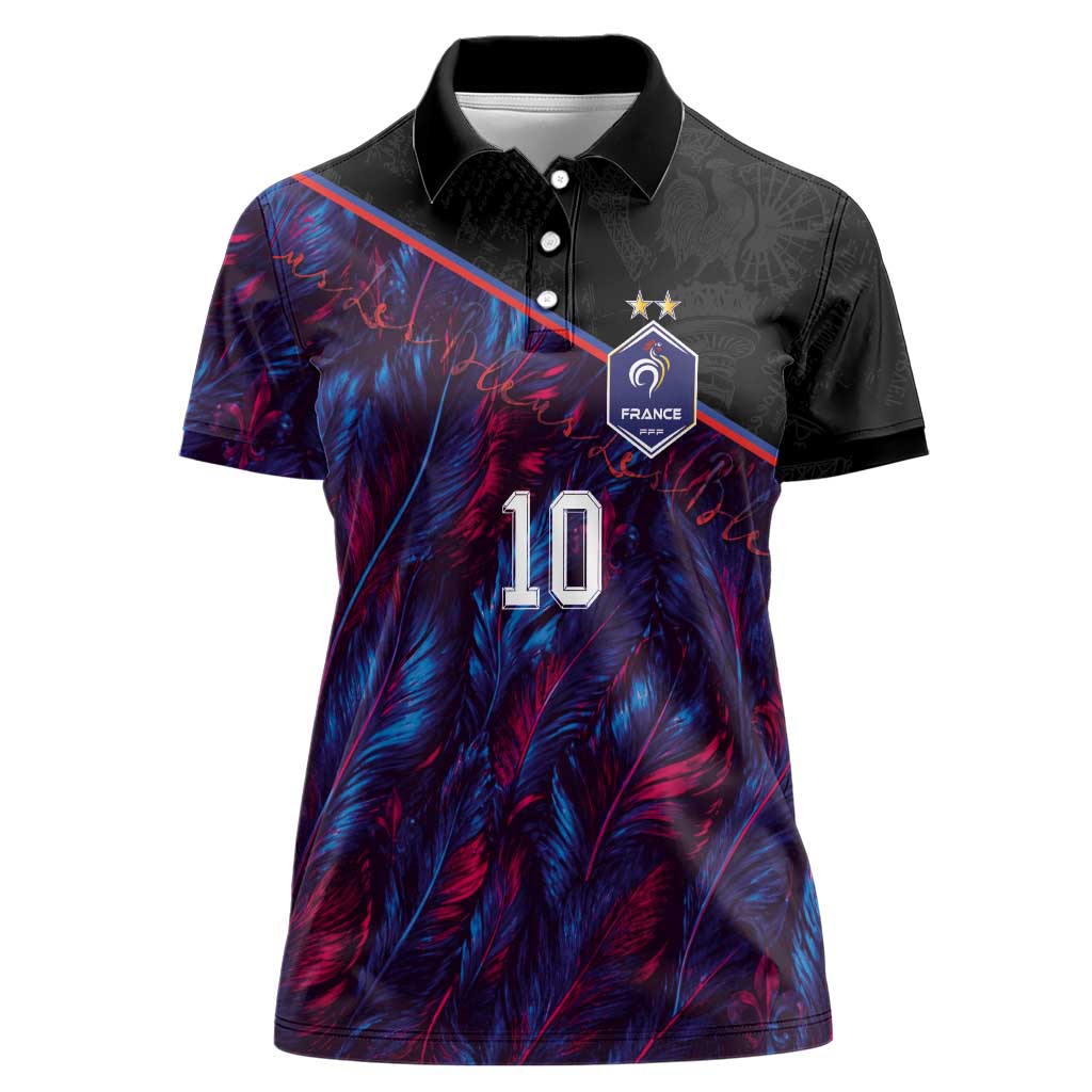 Custom France National Football Women Polo Shirt Les Bleus Feather Pattern Abstract Fleur-De-Lis Art