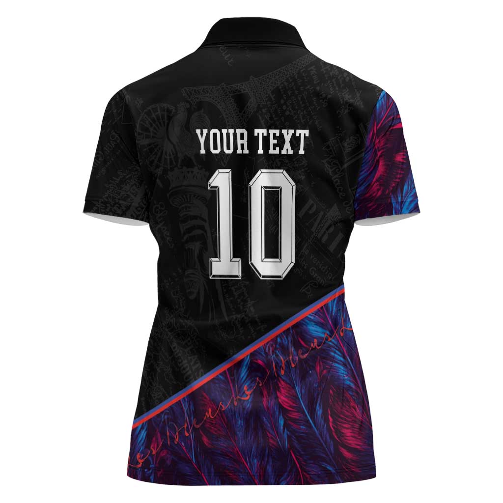 Custom France National Football Women Polo Shirt Les Bleus Feather Pattern Abstract Fleur-De-Lis Art