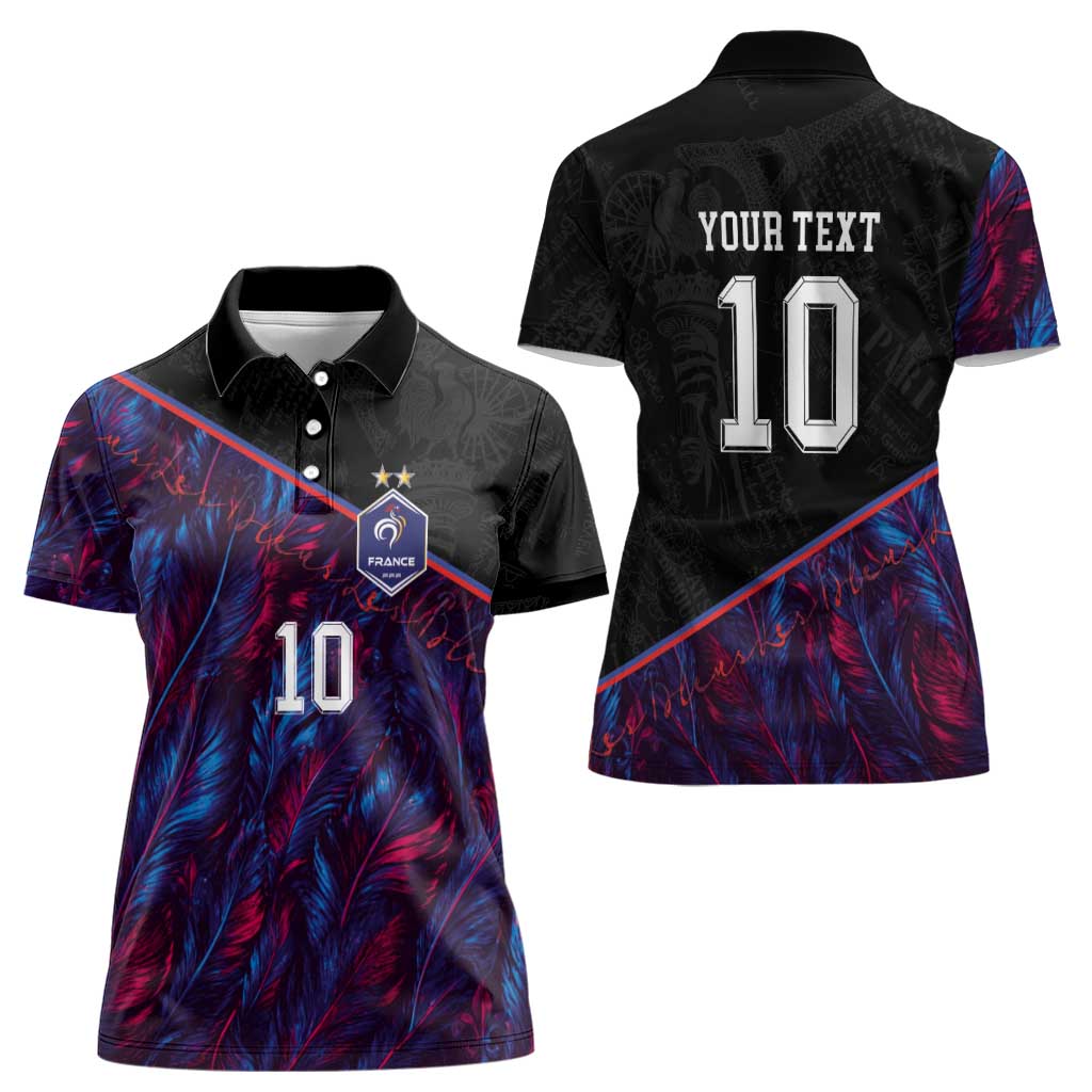 Custom France National Football Women Polo Shirt Les Bleus Feather Pattern Abstract Fleur-De-Lis Art
