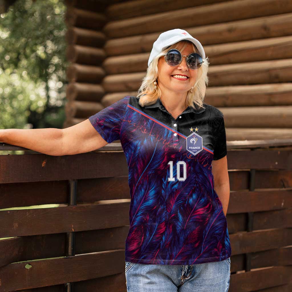 Custom France National Football Women Polo Shirt Les Bleus Feather Pattern Abstract Fleur-De-Lis Art