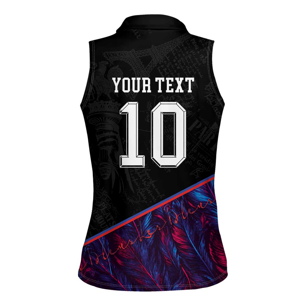Custom France National Football Women Sleeveless Polo Shirt Les Bleus Feather Pattern Abstract Fleur-De-Lis Art