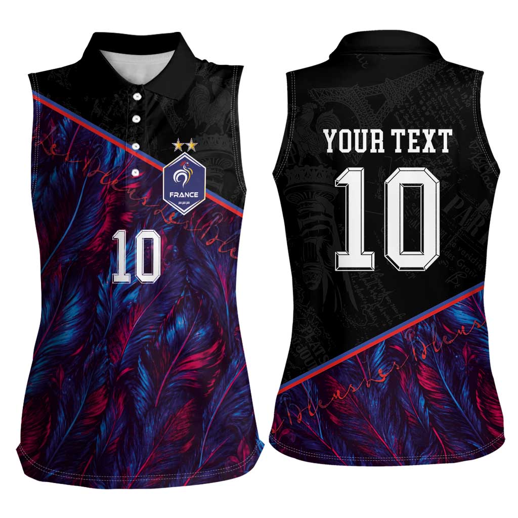 Custom France National Football Women Sleeveless Polo Shirt Les Bleus Feather Pattern Abstract Fleur-De-Lis Art