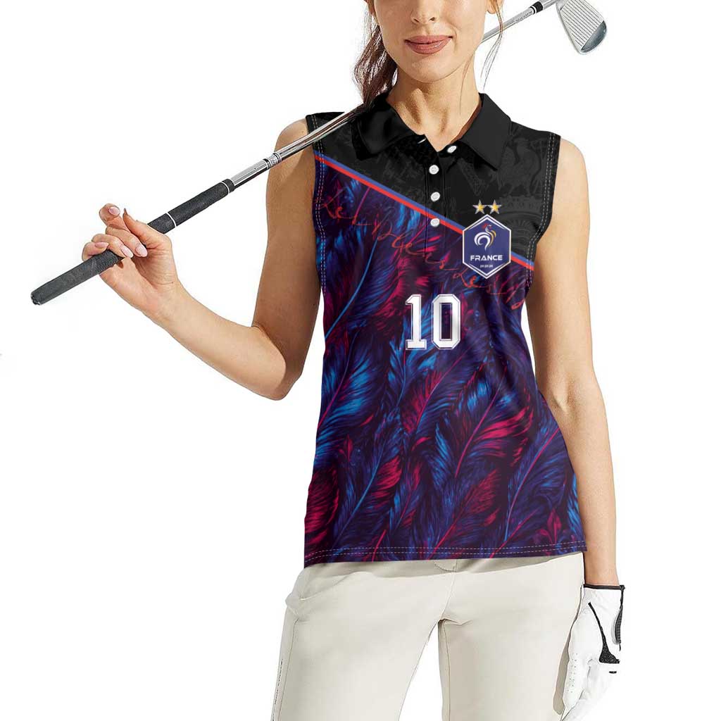 Custom France National Football Women Sleeveless Polo Shirt Les Bleus Feather Pattern Abstract Fleur-De-Lis Art