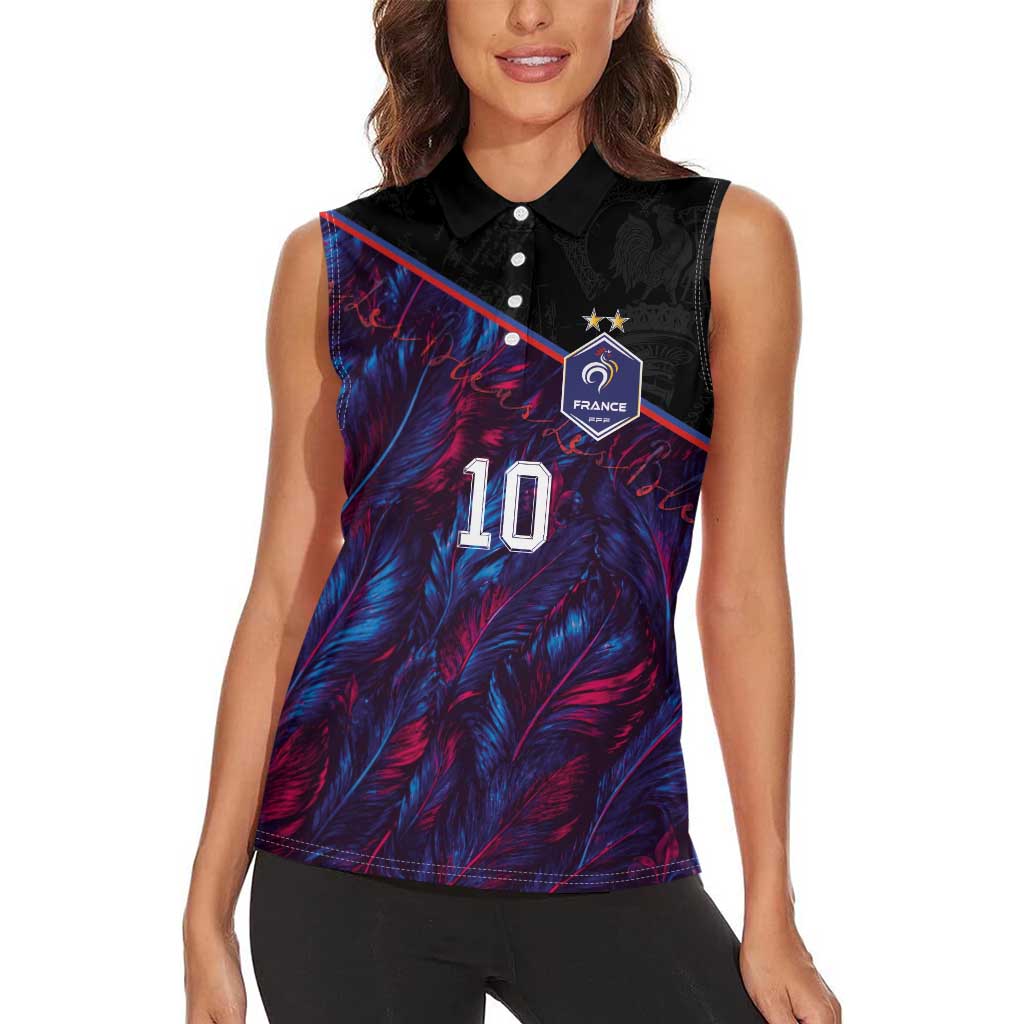 Custom France National Football Women Sleeveless Polo Shirt Les Bleus Feather Pattern Abstract Fleur-De-Lis Art