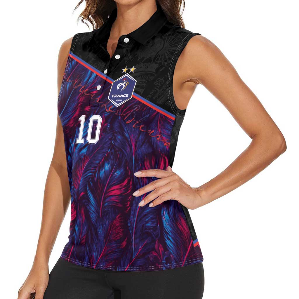 Custom France National Football Women Sleeveless Polo Shirt Les Bleus Feather Pattern Abstract Fleur-De-Lis Art