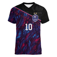 Custom France National Football Women V-Neck T-Shirt Les Bleus Feather Pattern Abstract Fleur-De-Lis Art