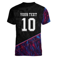 Custom France National Football Women V-Neck T-Shirt Les Bleus Feather Pattern Abstract Fleur-De-Lis Art