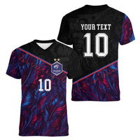 Custom France National Football Women V-Neck T-Shirt Les Bleus Feather Pattern Abstract Fleur-De-Lis Art