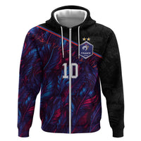 Custom France National Football Zip Hoodie Les Bleus Feather Pattern Abstract Fleur-De-Lis Art
