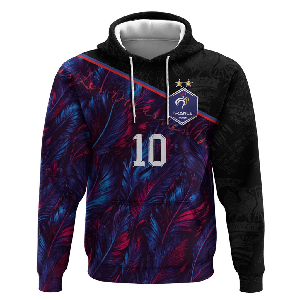 Custom France National Football Zip Hoodie Les Bleus Feather Pattern Abstract Fleur-De-Lis Art