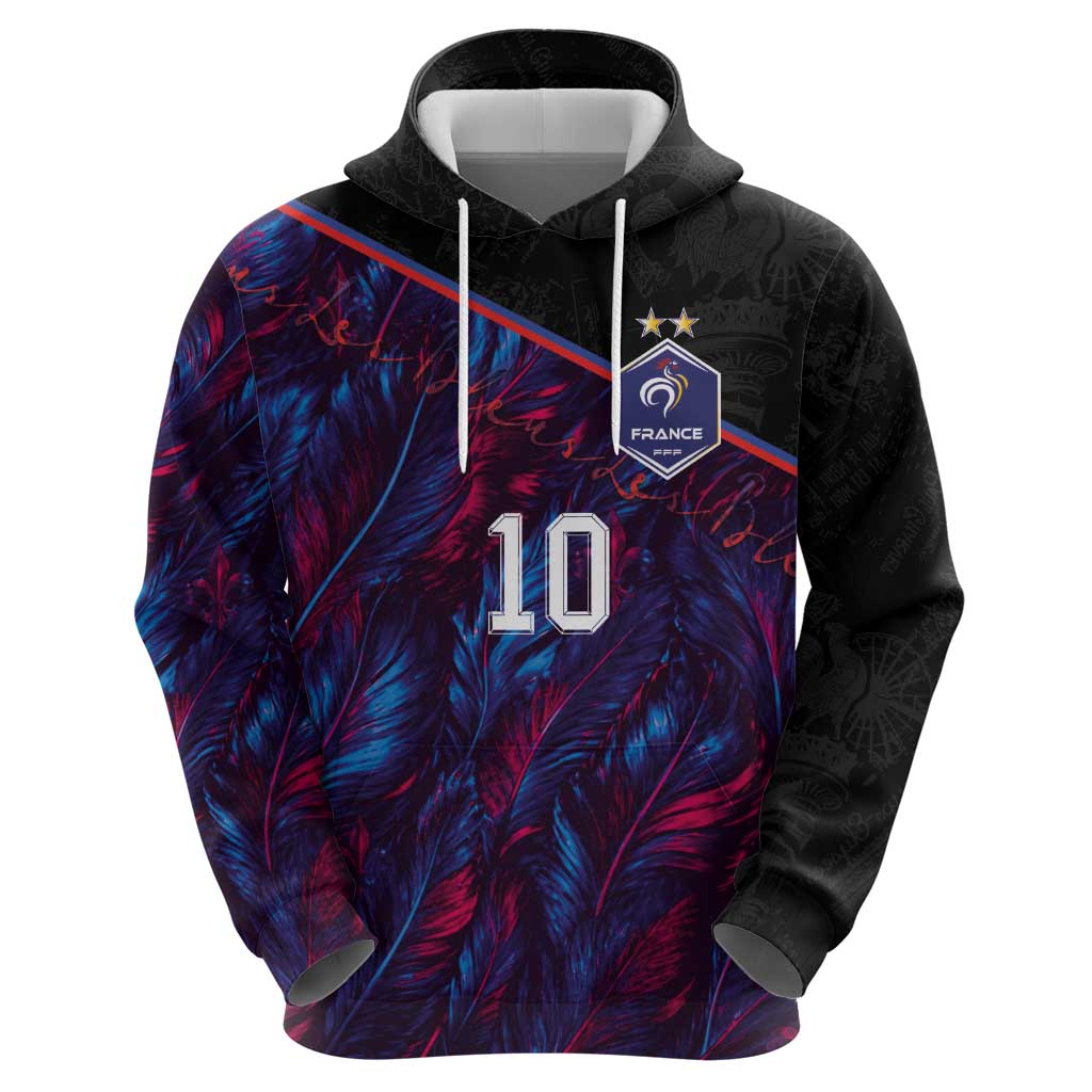 Custom France National Football Zip Hoodie Les Bleus Feather Pattern Abstract Fleur-De-Lis Art