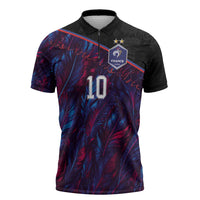 Custom France National Football Zipper Polo Shirt Les Bleus Feather Pattern Abstract Fleur-De-Lis Art