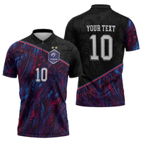 Custom France National Football Zipper Polo Shirt Les Bleus Feather Pattern Abstract Fleur-De-Lis Art