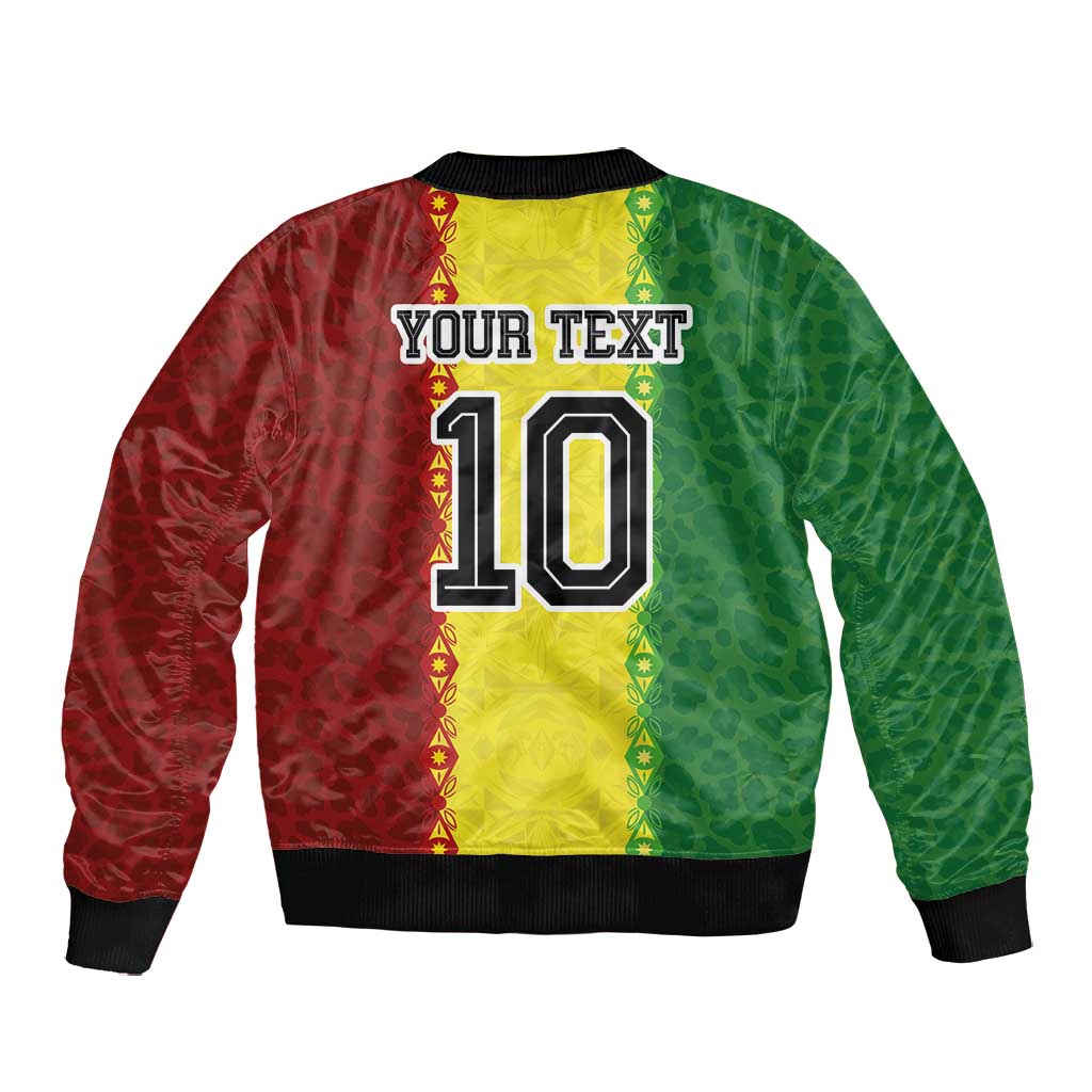 Custom Senegal National Football Bomber Jacket Lions Of Teranga Leopard Print Tribal Flag Graphic