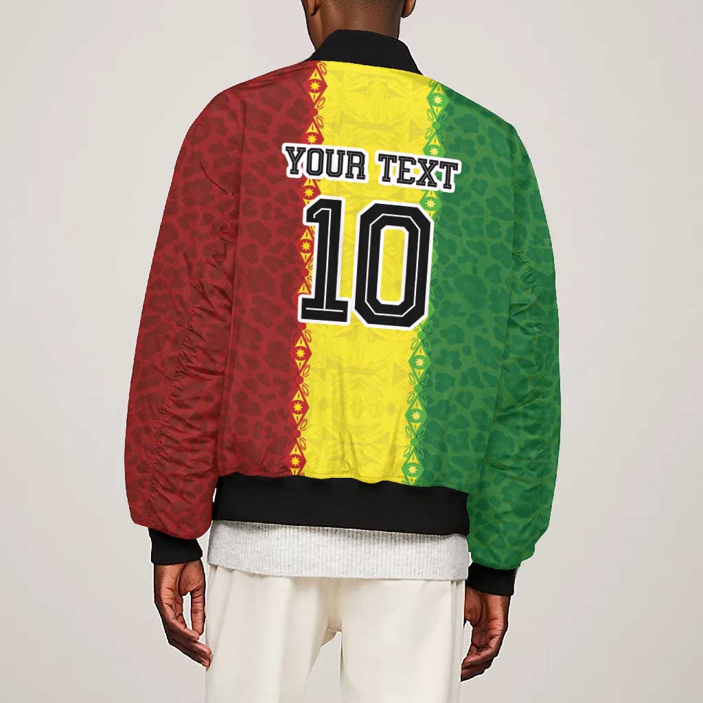 Custom Senegal National Football Bomber Jacket Lions Of Teranga Leopard Print Tribal Flag Graphic